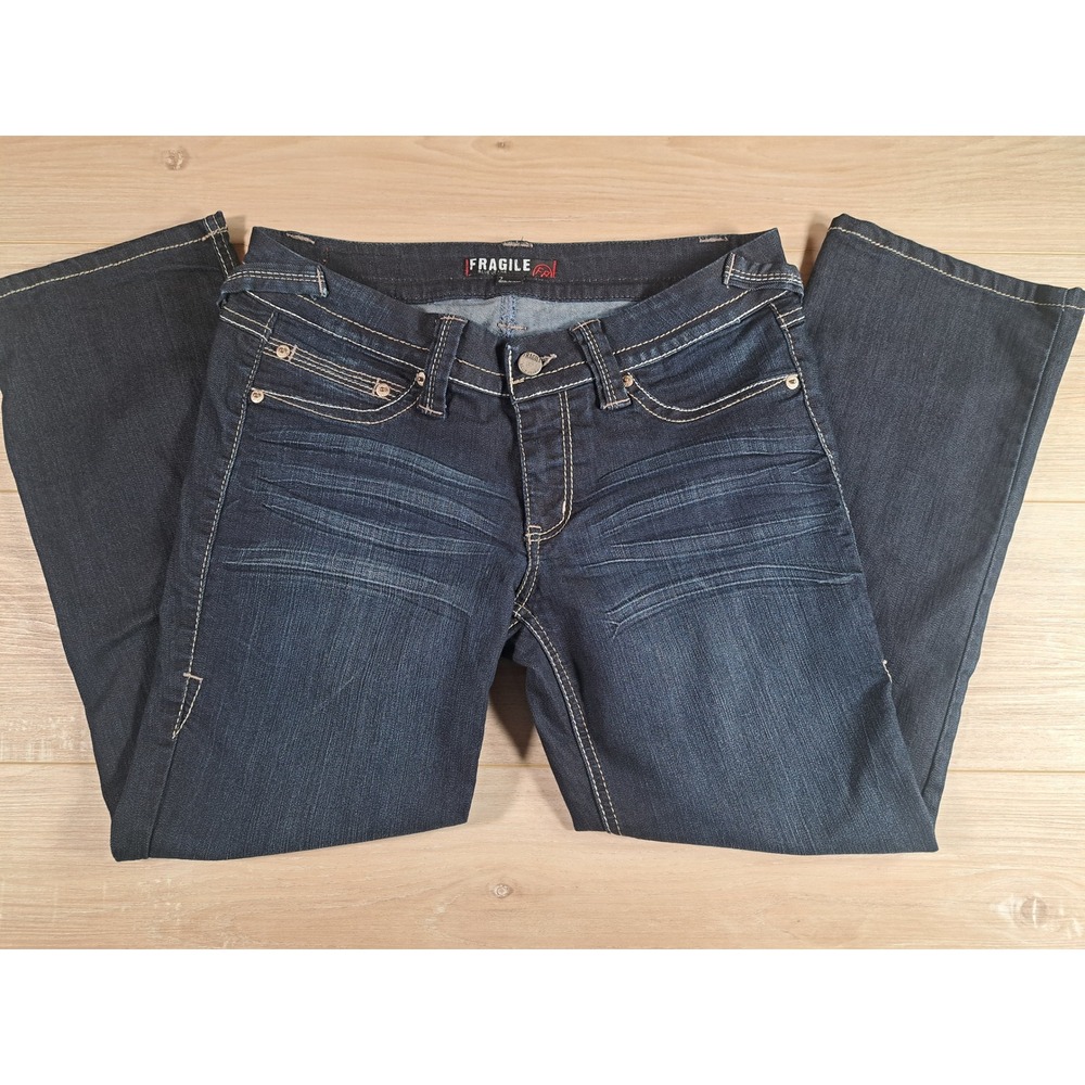 Fragile Blue Jeans Womens‎ Size 7 Dark Wash Embroidered Pocket Denim Pants